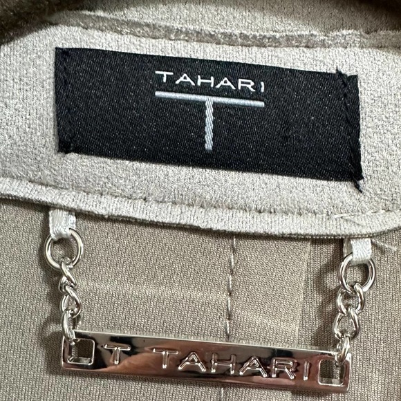 NWOT, T Tahari Women’s Taupe Faux Suede Size Small Long Coat - Picture 13 of 16